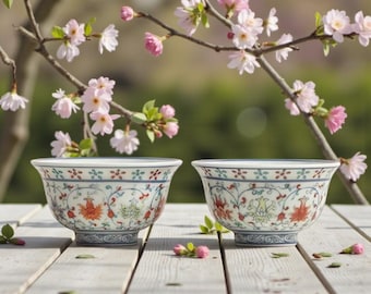 Juego de 2 tazas de té de porcelana azul y blanca, pintadas a mano con motivos de loto, juego de té de kung fu de cerámica Jingdezhen, un regalo elegante para los amantes del té.