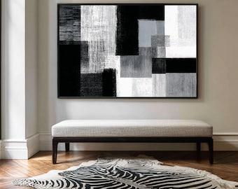 Grand art mural abstrait noir et blanc imprimable, tableau minimaliste, décoration murale moderne neutre