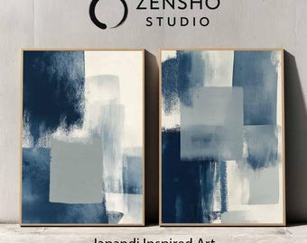 Japandi Abstract Art Prints (Set of 2) | Blue Minimalist Decor (Digital Download)