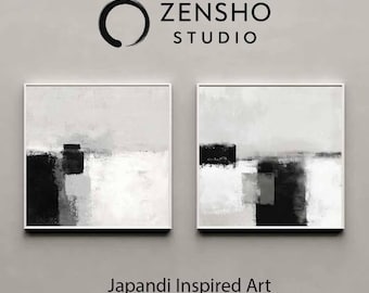Minimalistische zwarte abstracte printset – Japandi Wabi-Sabi-muurkunst (digitale download)