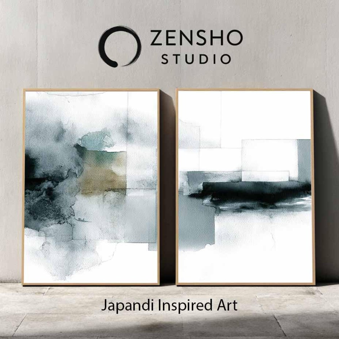 Japandi Abstract Wall Art | Neutral Minimalist Set of 2 Prints | Modern ...