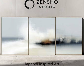 Conjunto de láminas artísticas de paisaje abstracto neutro / Tríptico minimalista japonés (Descarga digital)