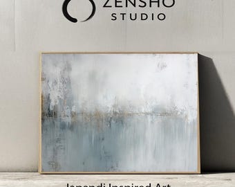 Blue Grey Abstract Art Print, Japandi Wabi-Sabi Decor (Digital Download)