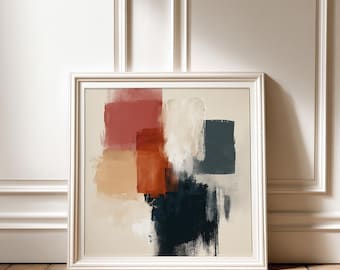 Terracotta Navy Abstract Art Print | Japandi Scandinavian Decor (Digital Download)