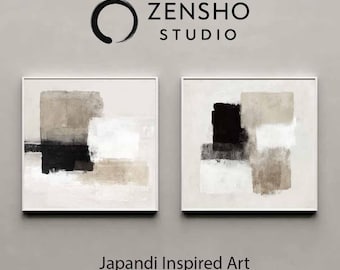 Japandi abstracte printset – minimalistische muurkunst aardetinten (digitale download)