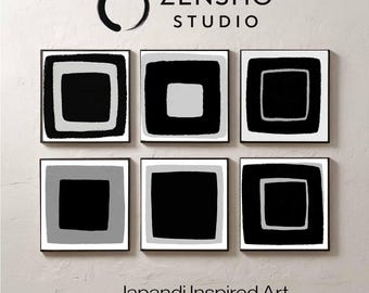 Japandi Square Art Prints, Minimalist Gallery Wall Set (Digital Download)