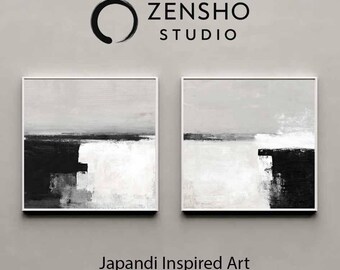 Set de láminas abstractas Japandi – Arte mural minimalista en blanco y negro (Descarga digital)