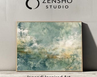 Japandi Landschaft – Salbeigrüne abstrakte Wandkunst (Digitaler Download)