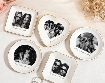 Personalised Bestie Photo Trinket Dish, Custom Jewelry Ring Dish, Bridesmaid Proposal, Ceramic Trinket Tray for Best Friend, Wedding Gift