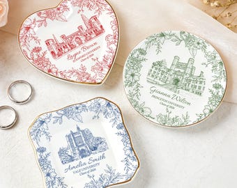 Aangepaste toile de jouy universiteitssieraden schotel, gepersonaliseerd afstudeercadeau voor haar, klasse van 2026 aandenken, college trinket tray