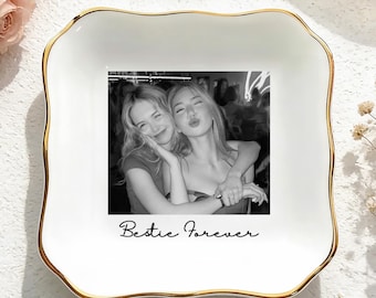 Personalised Bestie Photo Trinket Dish, Custom Jewelry Ring Dish, Bridesmaid Proposal, Ceramic Trinket Tray for Best Friend, Wedding Gift