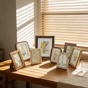 Vintage Botanical Cottage Core Gallery Wall Frame  with Assorted Sizes Floral Bird Illustration Frames for Antique Wooden Neutral Decor
