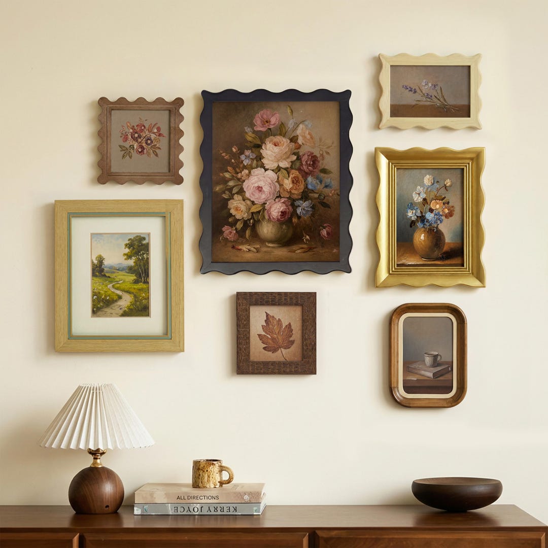 Vintage Retro Picture Frames - (4x4/4x6/5x7/8x10) Photo Frames Cottagecore Boho Wall, Gallery Wall Frames for Art, Wall or Tabletop Display - 4-Piece Set