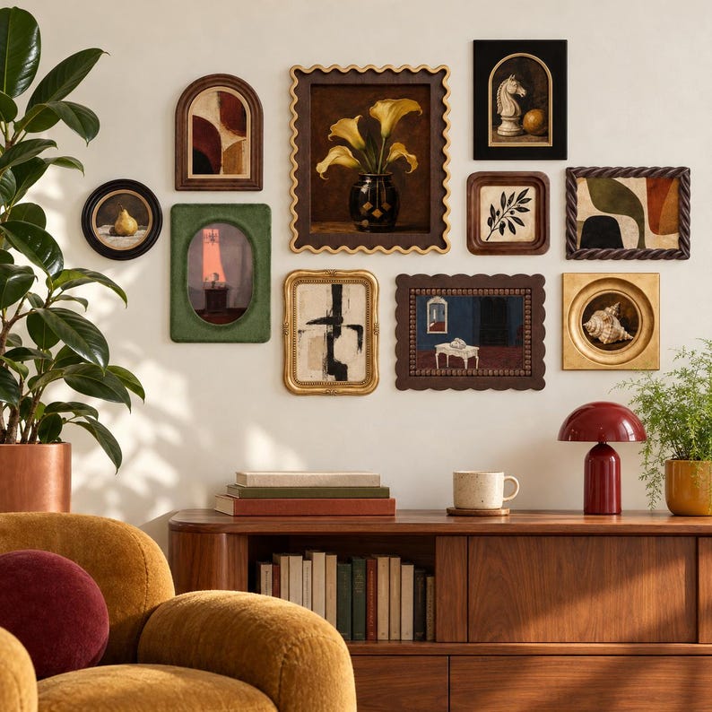 Moody Vintage Gallery Wall Frames, Eclectic Gold and Dark Picture Frame ...