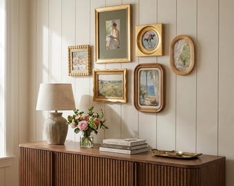 Set di cornici vintage da parete, da abbinare a piacere, in tonalità oro/legno, perfette per decorare pareti o tavoli, stile cottagecore/farmhouse (singole/set).