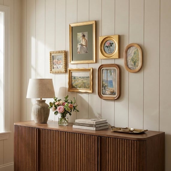 Vintage Gallery Wall Picture Frame Set, Mix & Match Wall | Tabletop Gold | Wood Tone Photo Frames, Cottagecore Farmhouse Decor (Single/Set)