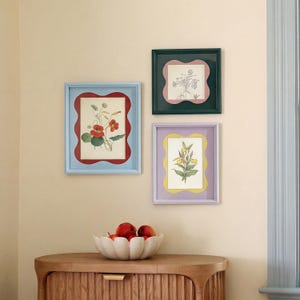 Colorful Picture Frame，Modern Botanical Wall Art Frames，Pastel Home Decor，Wavy Edge Photo Frames for Tabletop or Wall Hanging