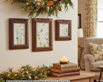 Vintage bruine houten fotolijsten – Klassiek kralenontwerp met strikaccent, wand- en tafelbladdisplay, 4 x 6 / 5 x 7 / 4 x 4 opties