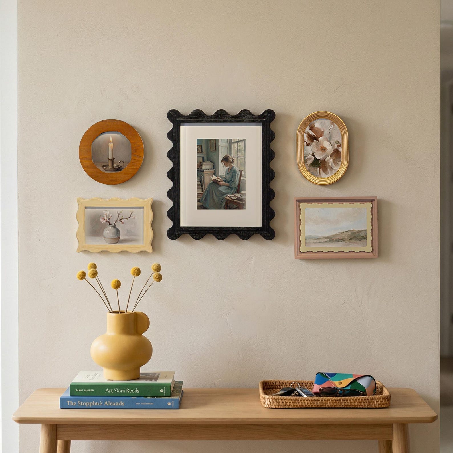 Vintage Cottagecore Gallery Wall Picture Frame - 4x4/4x6/5x7/8x10/9x12 - Wall & Tabletop | Scalloped Beaded Frames - 5-Piece Set