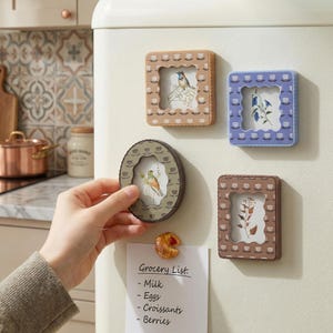 ヴィンテージフローラルファブリックフォトフレーム - ボヘミアンコテージコアミニフレーム（2.5x3/3x3）シャビーシックなデスク＆ウォールデコレーション