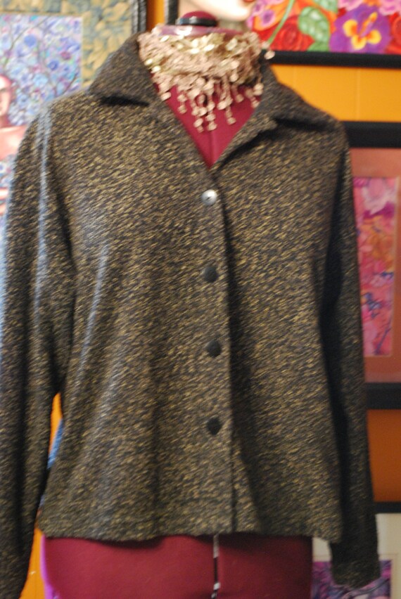 Vintage 50s Blazer Mid Century Olive Green Velvet Gray Colored Speckled Wool Tweed Cropped Jacket