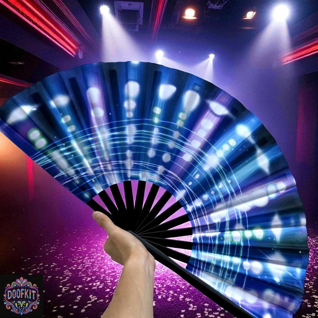 Rave Folding Fan – Trippy Festival Hand Fan With Bamboo Frame, 13 Inch ...