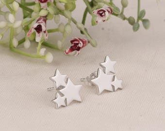 Triple Star Silver Stud Earrings – Minimal Celestial Jewelry