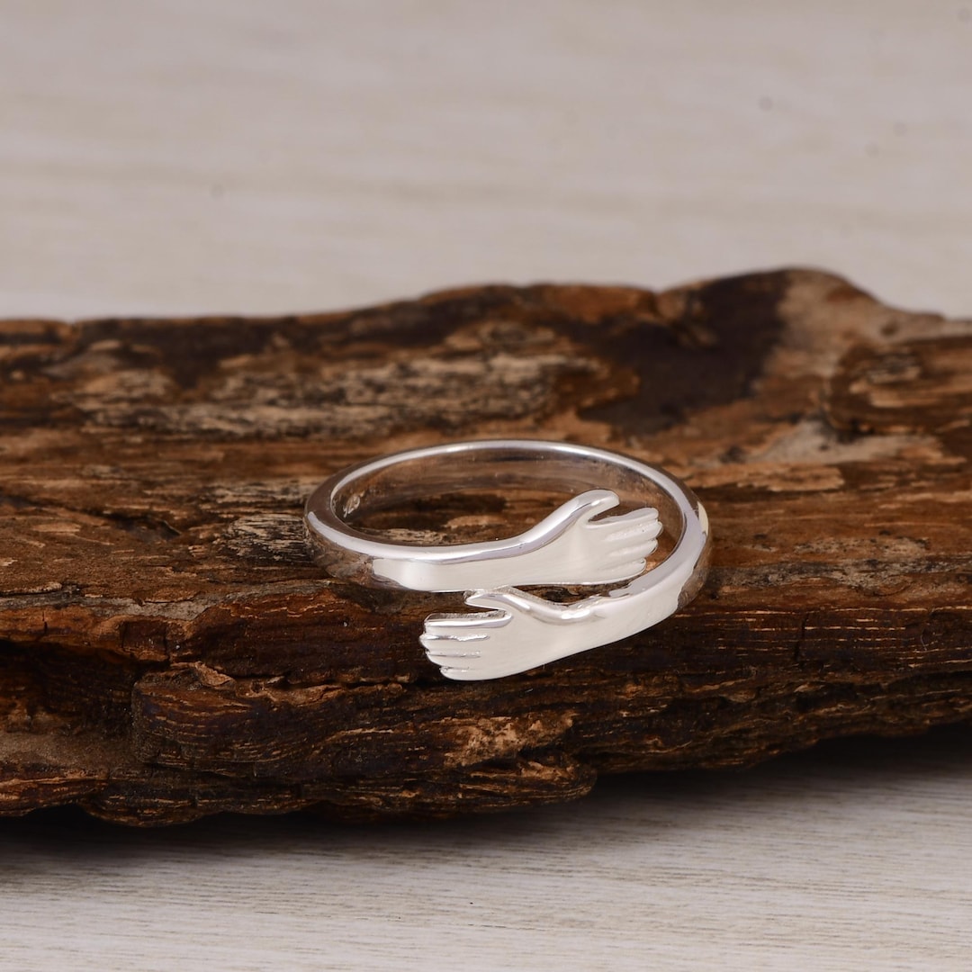 Hug Ring Pattern Sterling Silver Hug Ring, Adjustable Open Hand Jewelry - Etsy