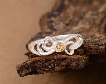 Handmade Sterling Silver Heart Knot Ring, Gold Accent, Symbolic Love