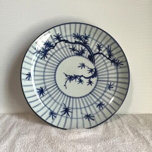 Antique Japanese Ko-Imari Blue and White Charger Plate, Large 13.2" Porcelain Wall Art, Edo Meiji Pine Needle Matsuba Design Decor, 1331g