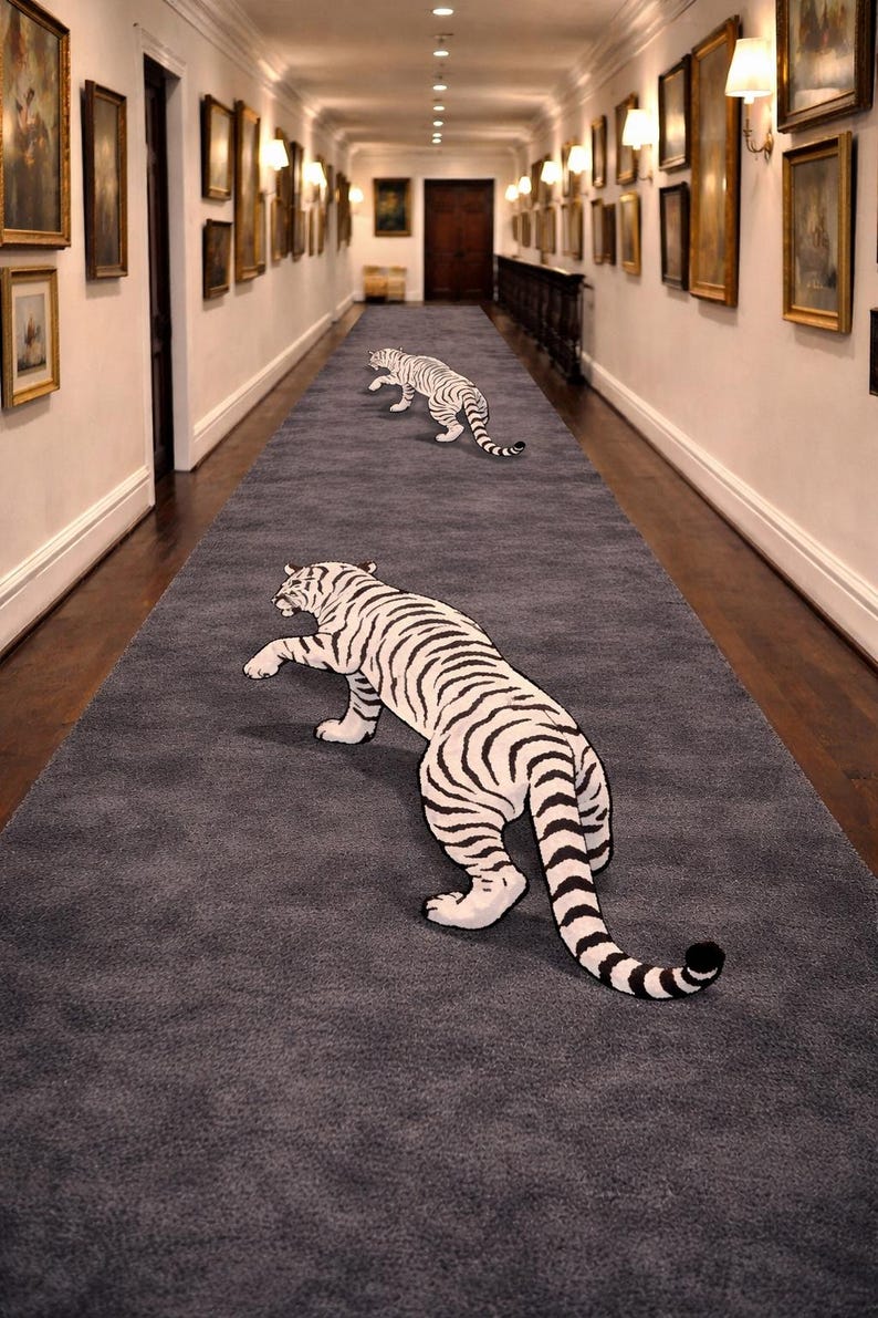 Hand Tufted Wool Stair Runner: Tiger Design, Anti-slip Cotton Backing ...