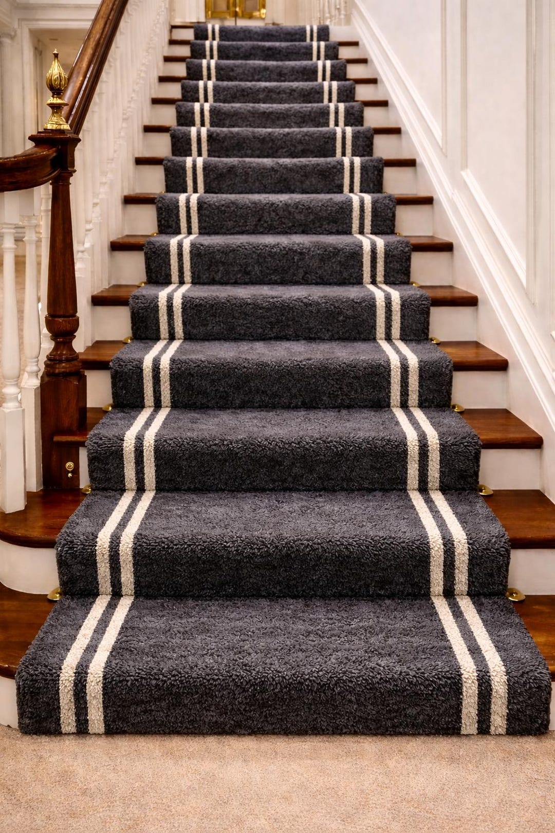 Single Stair Rug Hand Tufted Wool Stair Rug: Stripe Handmade Runner Carpet, Anti-slip ...