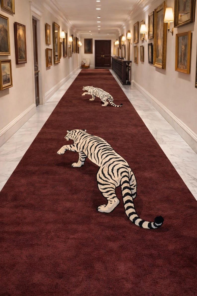 Hand Tufted Wool Stair Runner: Tiger Design, Anti-slip Cotton Backing ...