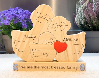 Custom family gift, Custom wooden duck family puzzle, Home decor, Birthday gift, Engraving name puzzle, Wedding gift, Baby shower, Baptism