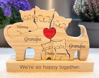 Puzzle de famille personnalisé avec chat, décoration d'intérieur, cadeaux d'anniversaire, cadeaux de baby shower, cadeaux pour grand-père, cadeaux pour enfants, commémoration d'un animal de compagnie, cadeau d'anniversaire d'animal de compagnie