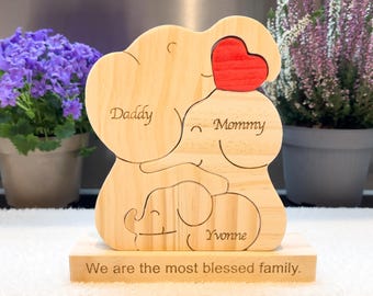 Rompecabezas personalizado de elefantes, Regalo familiar personalizado, Decoración para el hogar, Regalo de cumpleaños, Regalo de boda, Regalos para mamá, Regalo para baby shower, Regalos de Navidad