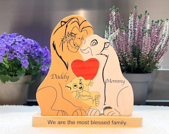 Regalo personalizzato per la famiglia, Puzzle personalizzato con famiglia di leoni, Arredamento per la casa, Regali di compleanno, Regali di nozze, Regali per bambini, Baby shower, Puzzle con leone colorato