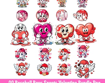 Baseball Valentine PNG Bundle 20 Designs | Cute Drip Sports Mascot Clipart | Boys Game Day Shirt Sublimation Download