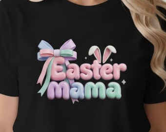 Easter Mama PNG, Preppy Easter Mama Shirt Design, Pastel Bunny Bow PNG, Trendy Mom Easter Tee Sublimation File