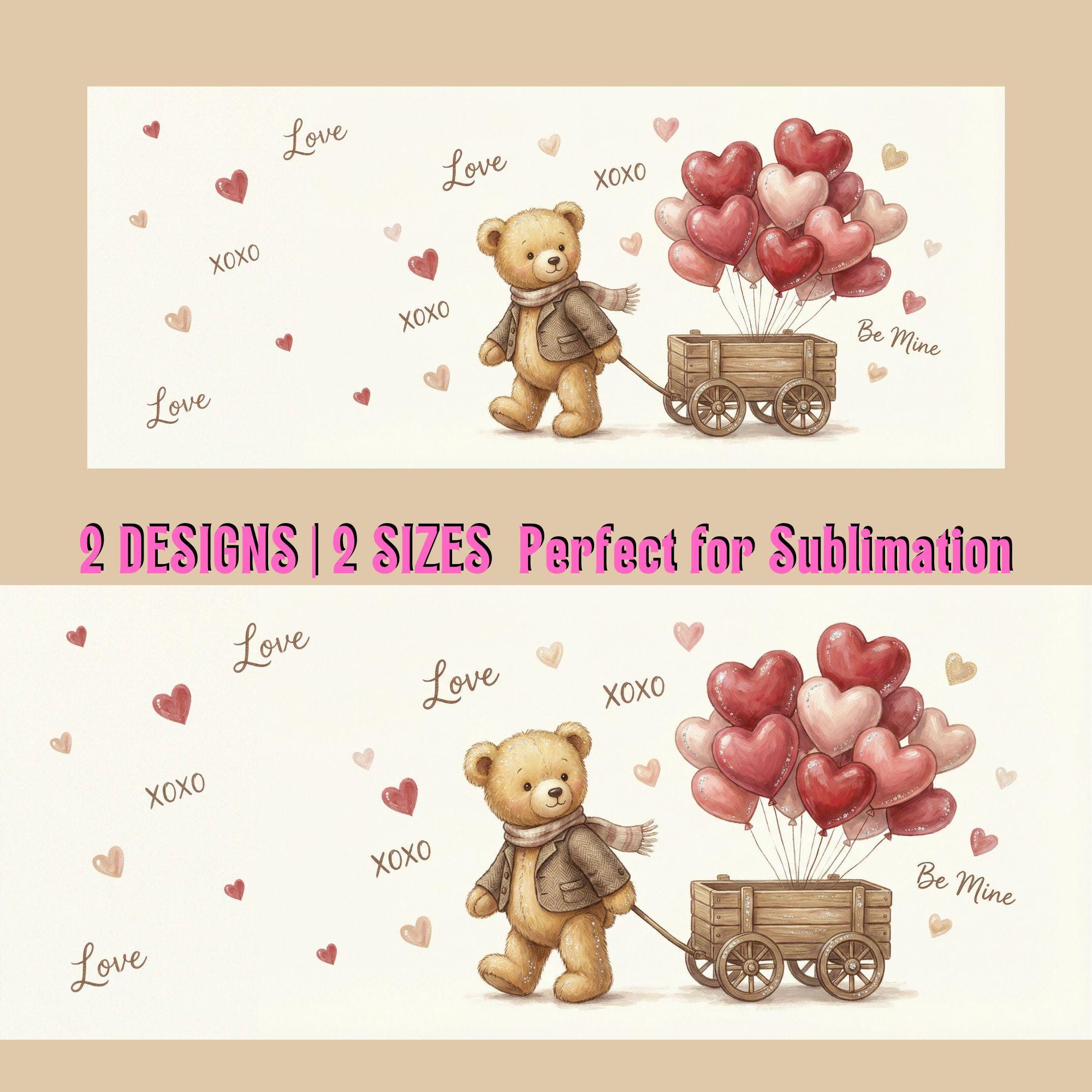 Valentine Teddy Bear Mug Wrap Bundle | Sublimation Mug Design (digital ...