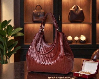Brown Leather Woven Tote Bag for Women Large Minimalist Shoulder Handbag Work Everyday Purse Gift Christmas Valentines USA UK AU
