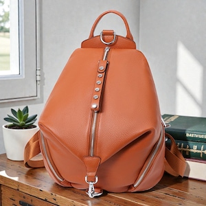 Leather Backpack Purse Women Brown Convertible Backpack Bag Anti Theft Travel Bag Stylish Gift Spring Summer USA UK Europe