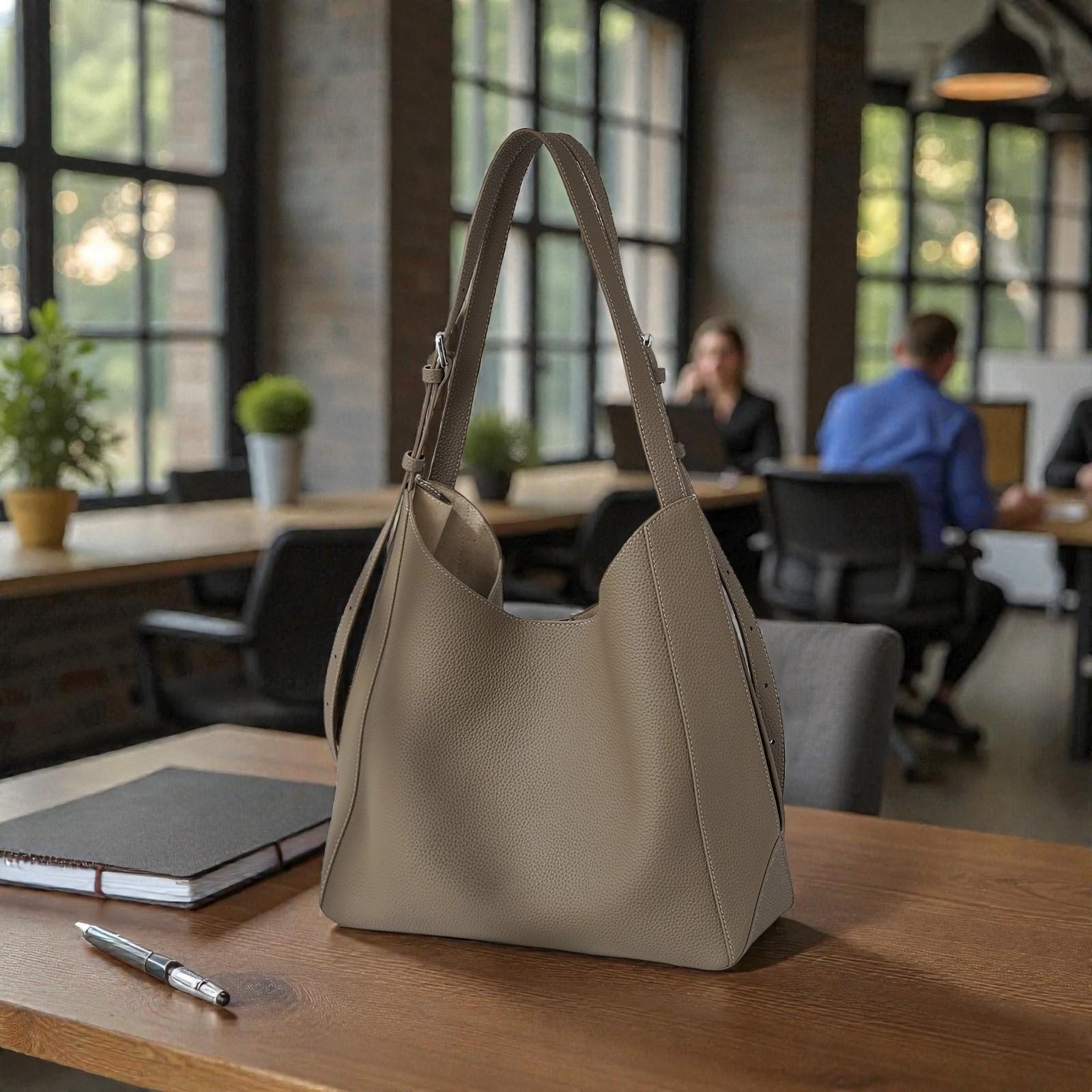 Taupe Leather Hobo Bag Women Soft Shoulder Tote Minimalist Work Everyday Purse Gift Christmas Valentines USA UK EU