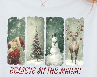Comfort Colors Retro Christmas Shirt, Merry Christmas Winter Holiday Vibe Shirt, Christmas Santa Deer Snowmen Tree, Santa Reindeer Tee