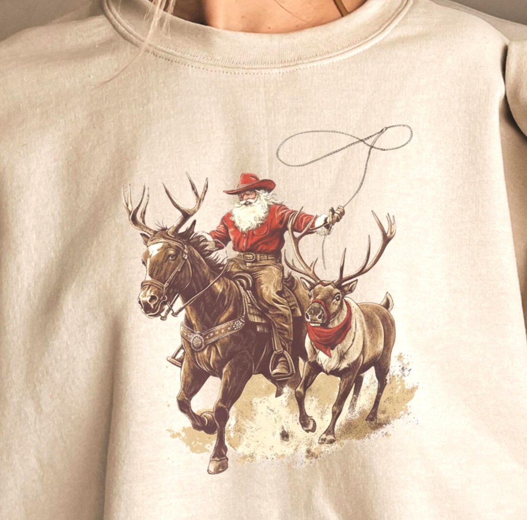 Christmas Live Roping Cowboy Santa Western Roping Christmas Shirt, Vintage Country Christmas ...