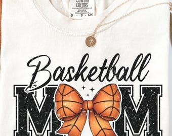 Comfort Colors Retro Basketball Mom Coquette Bow Shirt,Game Day Basketball Mom Shirts,Mama Basketball Season Tee