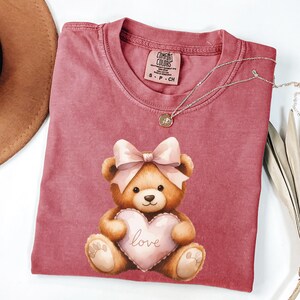 Bear Valentine Shirt Comfort Colors, Valentine's Day Women's Tee, Long Sleeve Bear Shirt, Coquette Valentine Bear Tee, Cute Valentine Shirt