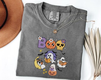 Comfort Colors Ghost Reading Book Halloween T-Shirt