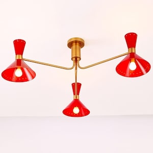 Modern 3 Light Chandelier Stilnovo Style Pendant Mid Century
