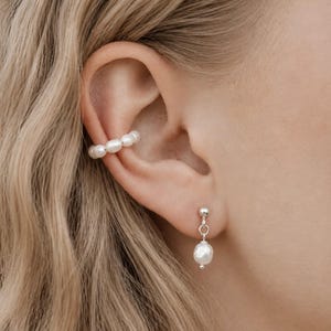 Sterling Silber Perle Ohrmanschette kein Piercing Ohr Stack Minimalist Perle Ohrstecker Knorpel Manschette Zierliche Perle Schmuck Geschenk für Sie